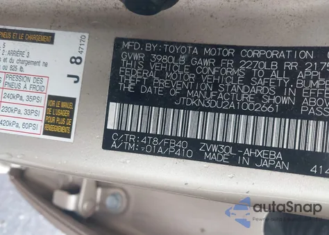 2010 Toyota Prius Iii z USA, uszkodzony, nr VIN JTDKN3DU2A1002661